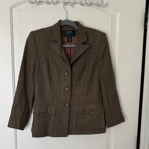 Lauren Ralph Lauren 100% Pure New Worsted Wool Blazer 8P Brown Plaid